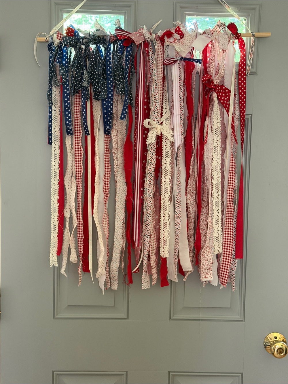 Patriotic Red White & Blue Ribbon Garland Holiday Door Hanging
